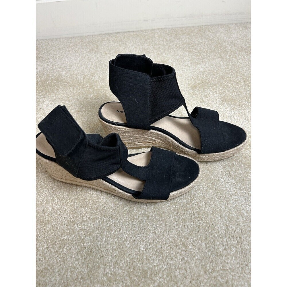 MODA SPANA Espadrilles Wedge Sandal Black Womens 8.5 Slingback Shoes Peep Toe - Picture 2 of 11